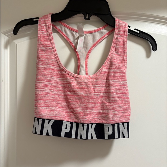 PINK Victoria's Secret Pink and White Fitted sports bra Top - Picture 1 of 3